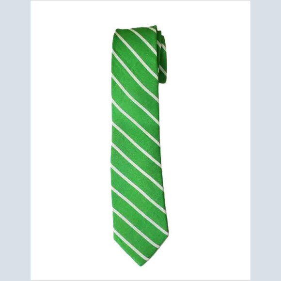 The Tie Bar Linen Narrow Tie Green White Repp Stripe Handmade Men's Short - Picture 1 of 1